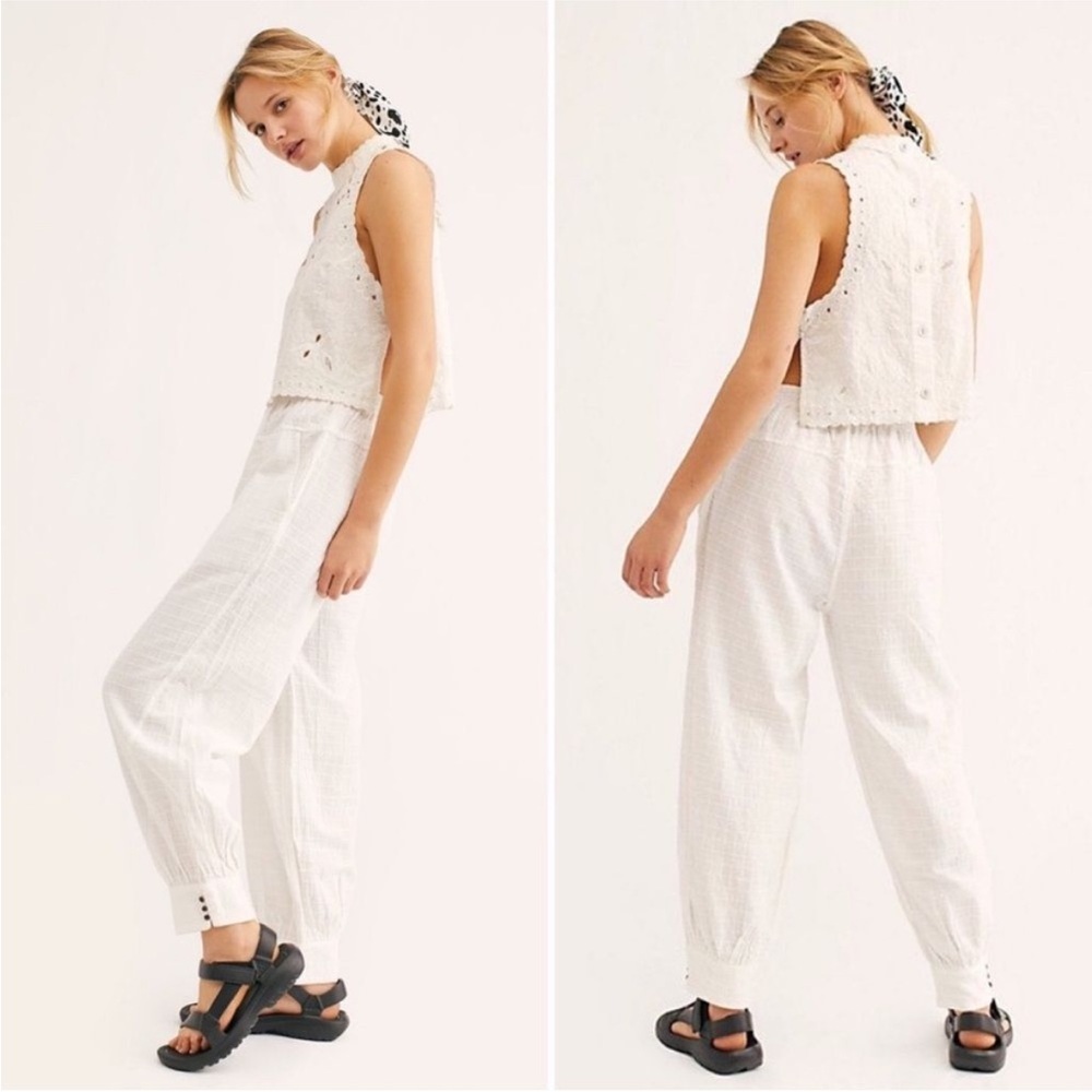 Free People Check It Out Tonal Embroidered Harem Crop Pants Ivory Sz S